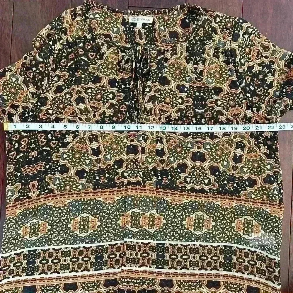 Democracy Women’s Boho Tie Front Tunic Top 3/4 Sleeve Sheer Shirt Blouse Size L - Picture 7 of 8